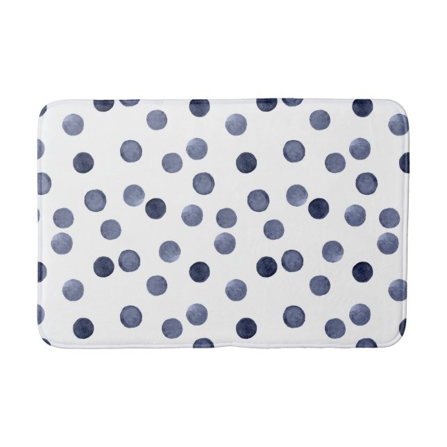 Watercolor . Blue polka dot . Bath Mat (Front)