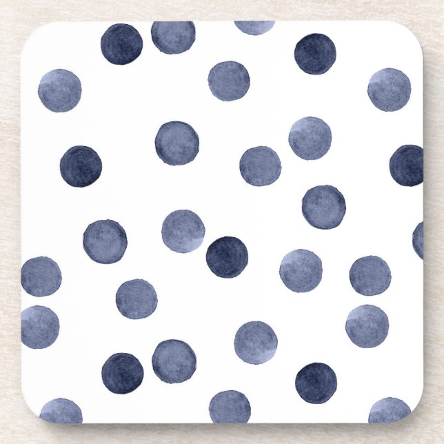 Watercolor . Blue polka dot . Coaster (Front)