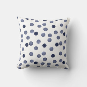 Watercolor . Blue polka dot . Cushion