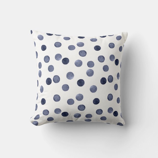 Watercolor . Blue polka dot . Cushion (Front)