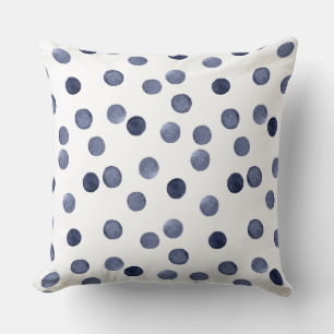 Watercolor . Blue polka dot . Cushion