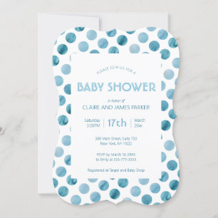 Watercolor Blue Polka Dot Cute Baby Shower Invitation