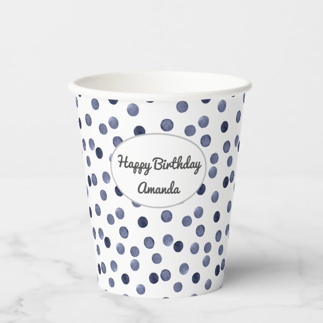 Watercolor . Blue polka dot . Paper Plate Cups (Front)