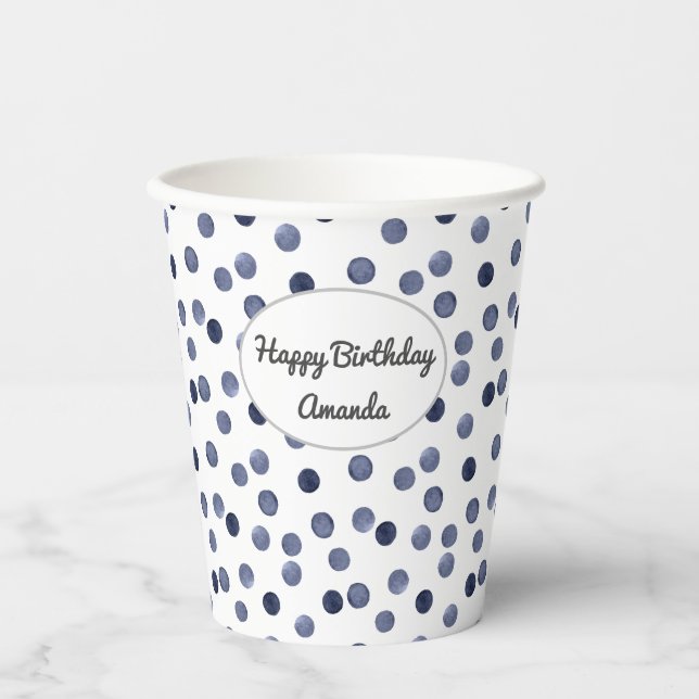 Watercolor . Blue polka dot . Paper Plate Paper Cups (Front)