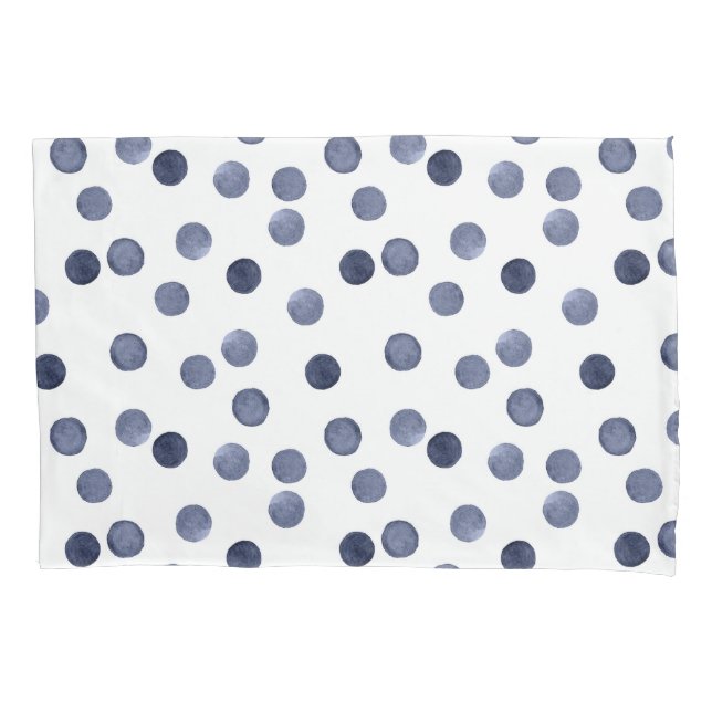 Watercolor . Blue polka dot . Pillowcase (Front)