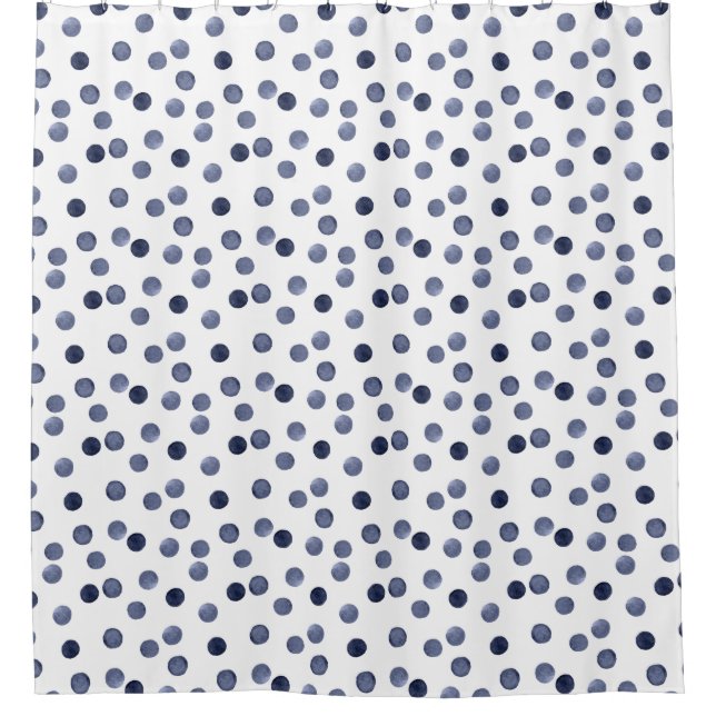 Watercolor . Blue polka dot . Shower Curtain (Front)