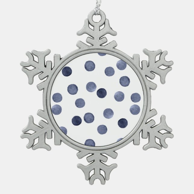 Watercolor . Blue polka dot . Snowflake Pewter Christmas Ornament (Front)