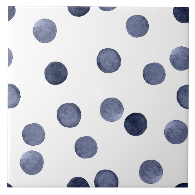 Watercolor . Blue polka dot . Tile (Front)