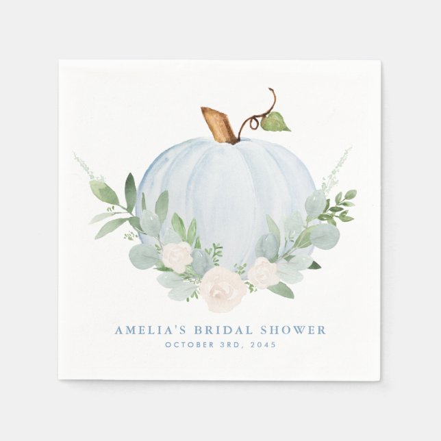 Watercolor Blue Pumpkin Autumn Bridal Shower Napkin (Front)