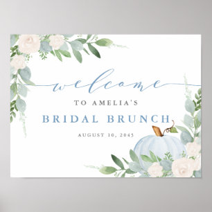 Watercolor Blue Pumpkin Fall Bridal Brunch Welcome Poster