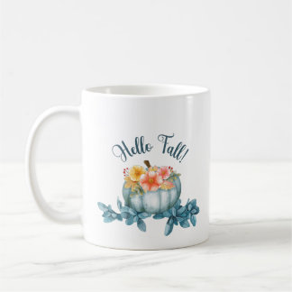 Watercolor Blue Pumpkin Fall leaves Coffee Mug