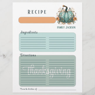 Watercolor Blue Pumpkin Thanksgiving binder page