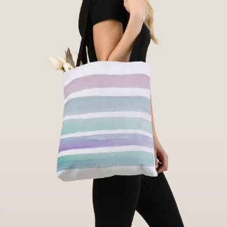 Watercolor Blue Purple Aqua Stripe Modern Tote Bag