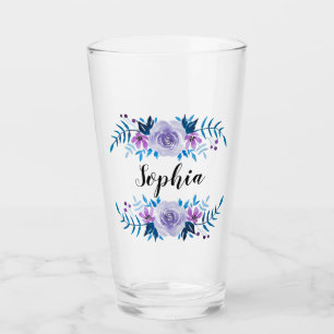 Watercolor Blue Purple Floral Wreath Custom Text Glass