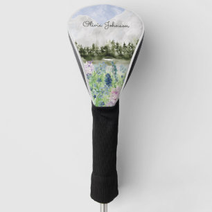 Watercolor Blue Purple Flower Meadow on Mountain Golf Head Cover
