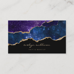 watercolor blue purple sky agate on black business card