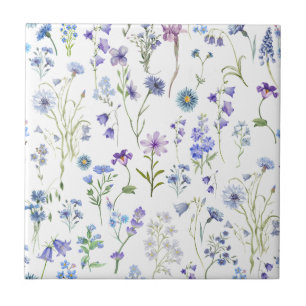 Watercolor Blue Purple Wildflower Floral Pattern Tile