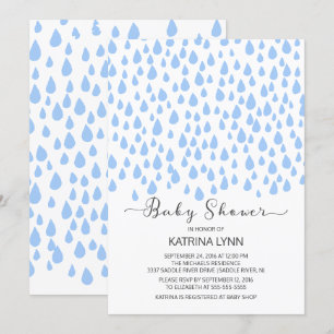 Watercolor Blue Raindrops Boys Baby Shower Invitation