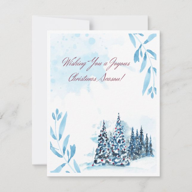 Watercolor blue red white Christmas Holiday Card (Front)