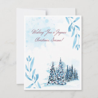 Watercolor blue red white Christmas Holiday Card