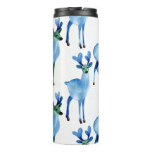 Watercolor Blue Reindeer Christmas Tumbler