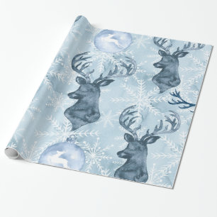 Watercolor Blue Reindeer Christmas Wrapping Paper