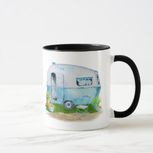 Watercolor blue Retro Vintage Camper Caravan Mug