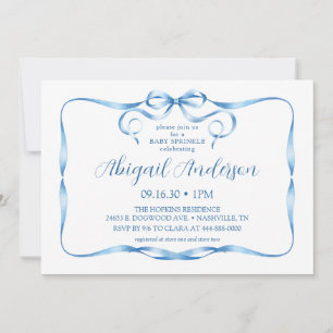 Watercolor Blue Ribbon Baby Sprinkle Invitation