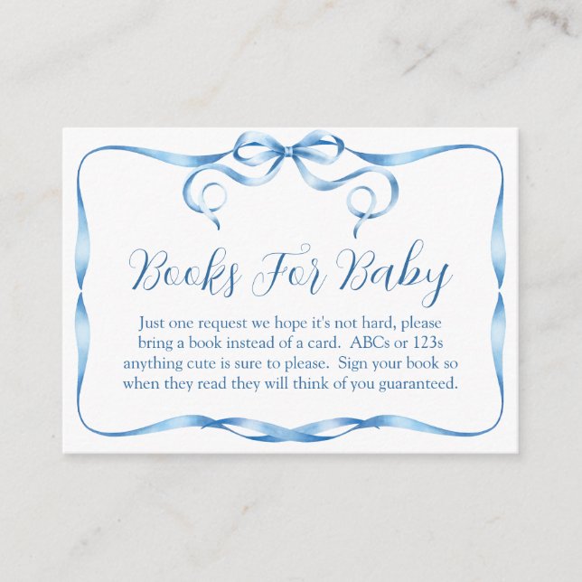 Watercolor Blue Ribbon Books For Baby Enclosure Card (Front)