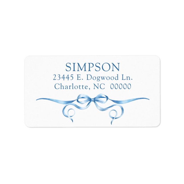 Watercolor Blue Ribbon Return Address Label (Front)