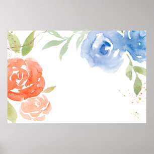 Watercolor blue rose frame background illustration poster