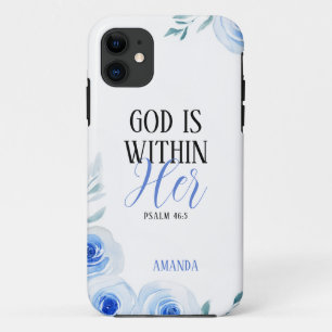 Watercolor Blue Rose Girly Faith iPhone 11 Case