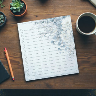 Watercolor Blue Rose To Do List Pretty Floral Notepad