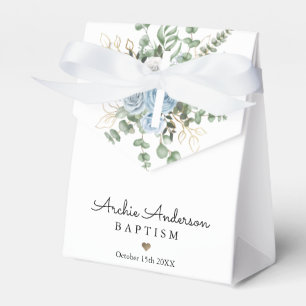 Watercolor Blue Roses Baptism Christening Favour Box