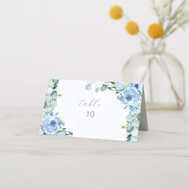 Watercolor Blue Roses  Place Card (Front)