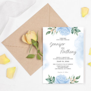 Watercolor Blue Roses Wedding Invitation
