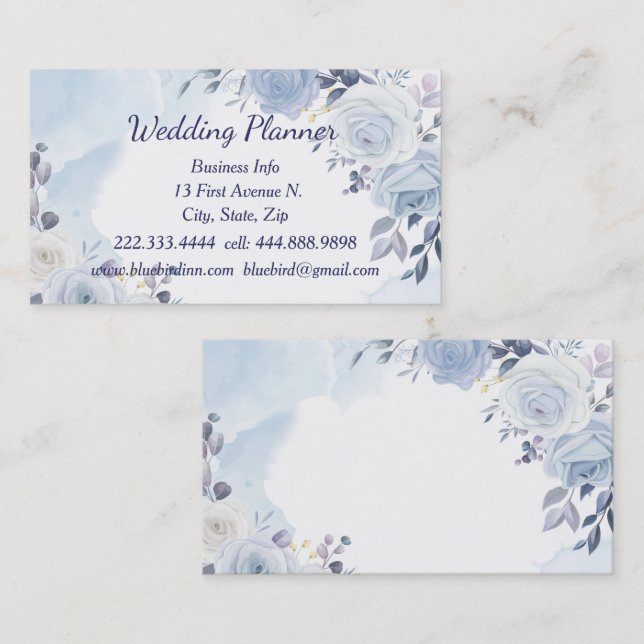 Watercolor Blue Roses Wedding Planner Custom  Business Card (Front/Back)