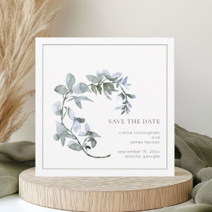 Watercolor Blue Sage Green Floral Save The Date