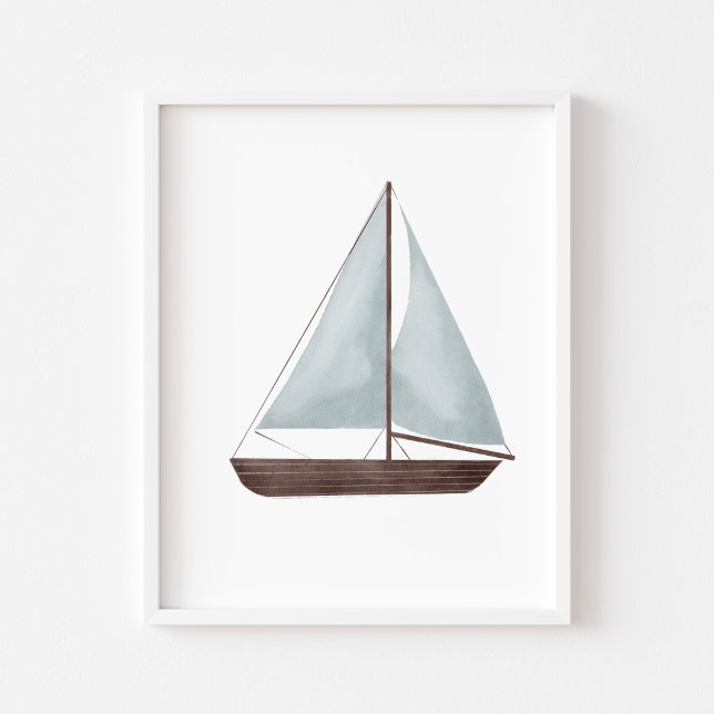 Watercolor blue sail boat poster (Creator Uploaded)