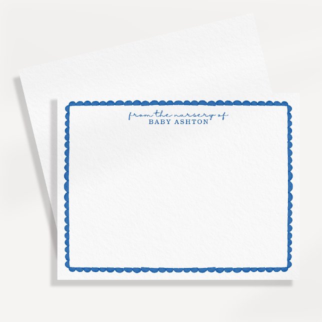 Watercolor Blue Scalloped Nursery Note Card (Creator Uploaded)