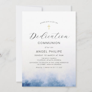 watercolor blue script dedication invitation