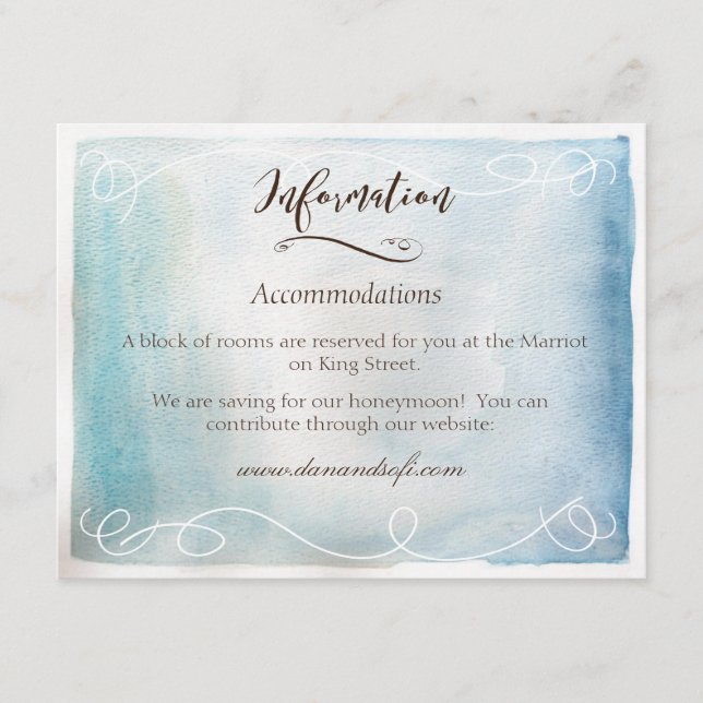Watercolor Blue Sea or Sky Information Card (Front)