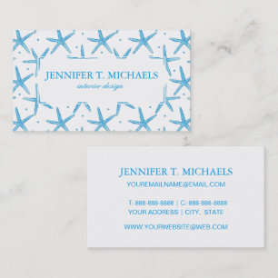 Watercolor Blue Sea Stars Pattern Business Card