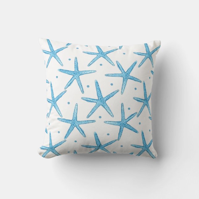 Watercolor Blue Sea Stars Pattern Cushion (Front)