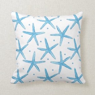 Watercolor Blue Sea Stars Pattern Cushion