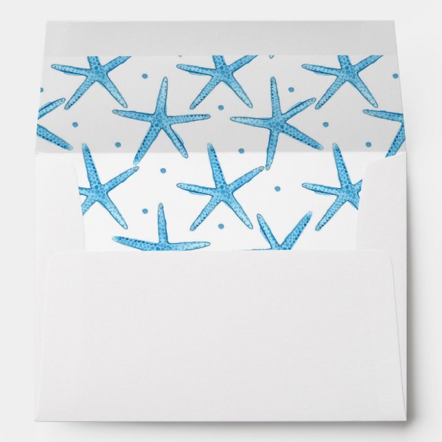 Watercolor Blue Sea Stars Pattern Envelope (Back (Bottom))