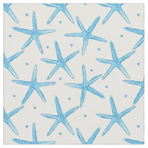 Watercolor Blue Sea Stars Pattern Fabric