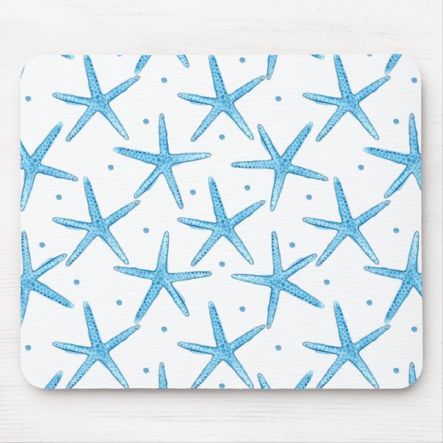 Watercolor Blue Sea Stars Pattern Mouse Mat (Front)