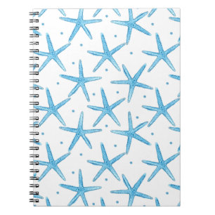 Watercolor Blue Sea Stars Pattern Notebook