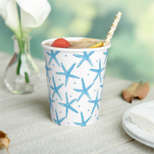 Watercolor Blue Sea Stars Pattern Paper Cups